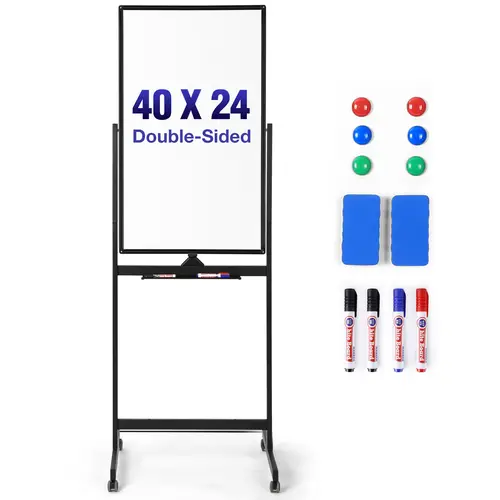 VOWNER Rolling Whiteboard 40x24 inches Double-Sided Magnetic Dry Erase Board on Wheels with Aluminum Frame Portable Presentation Board for Office Home School Black Classroom Supplies