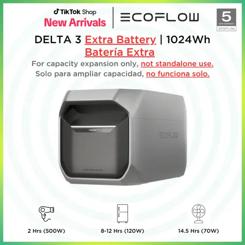 EF ECOFLOW Delta 3 Series Smart Extra Battery, 1024Wh LiFePO4 Expansion Battery for Power Station Delta 2/Delta 3/Delta 3 Plus/Delta 3 1500
