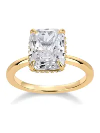 PAVOI 14K Gold Plated 3.5CT Square Radiant Cubic Zirconia Engagement and Promise Ring for Women - Hidden Halo Ring