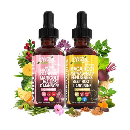 Clean Nutra Balance & Boost Duo | Cranberry, Maca Root & More for Daily Wellness & Energy Support Liquid Drops [VBiotic + AdaptoDrive]