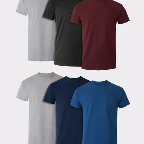 Hanes Men's Cotton Pocket T-shirt Moisture-wicking With Odor Control Assorted Solids 6-pack Underwear Multi Pack Comfortable Fit Soft Stretch Fabric Breathable 217pd6