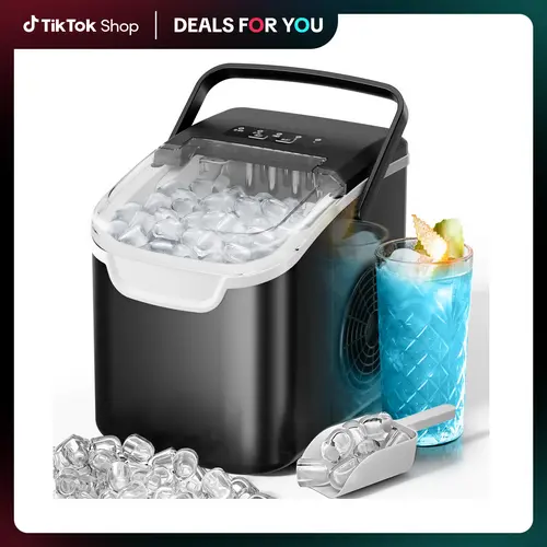 Kismile Countertop Ice Maker Machine, 8 Ice Cubes in 6 mins, 26lb/Day Ice with 2 Sizes- Portable Mini, Energy Saving & Basket/Scoop for Home/Party/Travel/Camping/Bar, Kitchen Appliances, Beach Cabana, Rv