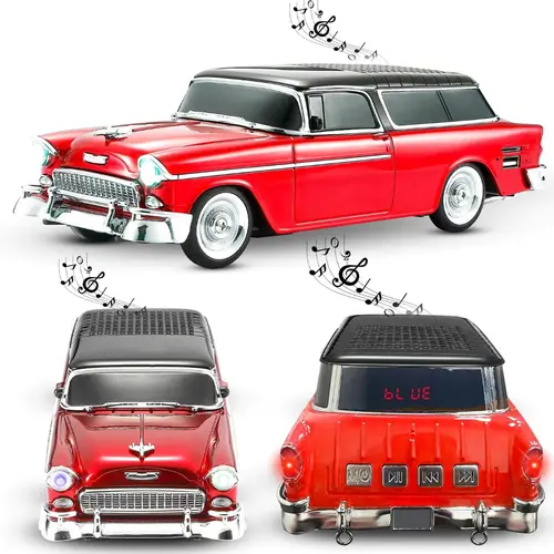 WSTER WS-1955 Retro Car Model Bluetooth Speaker - Multifunctional Portable Cordless Speaker with Bass Boost, LED Display, USB, FM Radio, TF, AUX Input, TWS, Batteries, Gift Box for PC, Birthday Gift (TikTokShopSummerSale,tiktokshopbacktoschool)