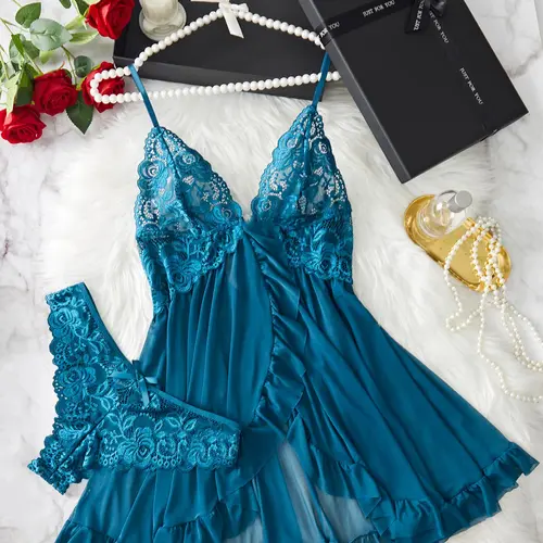 [Plus Size] Cami Nightdress & Panty, Sexy Lingerie, Loungewear Set, Women's Nightwear, Sleepwear for Summer, Underwear Set, Sleepwear Outfit