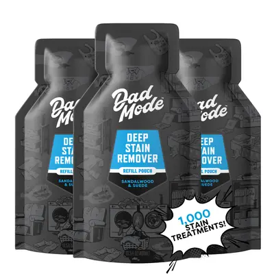 DadMode High-Performance 7-Enzyme Laundry Stain Eliminator Liquid Detergent - 3-Pack Refillable Sealed Refill Bottle, Sandalwood & Suede Scent, Spray-Based, Neutralizes Body Odor, Handles Sweat & Oil, For Kids' Uniforms, 24-Month Shelf Life