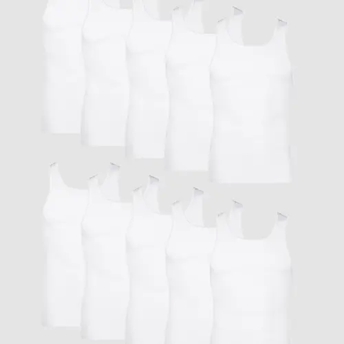 Hanes Men's Cotton Tank Undershirt Moisture-wicking White 10-pack Underwear Multi Pack Comfortable Fit Soft Stretch Fabric Breathable 372z10
