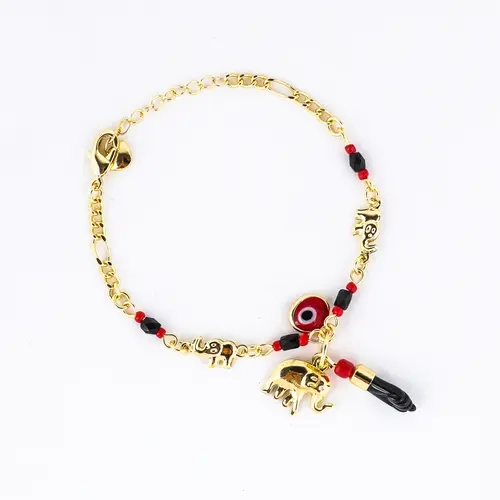 Trendytry 14K Real Gold Plated Elephant Evil Eye Bracelet - Adjustable Hypoallergenic Bohemian Guardian Gold Bracelets for Women, Animal Shaped Collectible Jewelry Charms, Arm Candy Accessories Adults