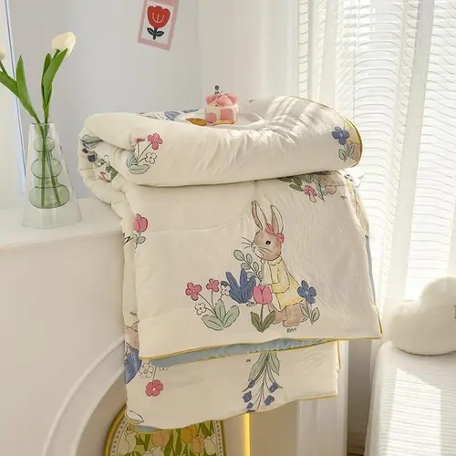 Rabbit Print Summer Cool Blanket, Soft Skin-Friendly Air-Conditioning Thin Comforter for Bedroom, Living Room, Hotel and Dormitory