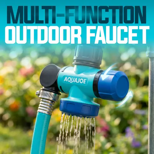 Aqua Joe Hose Tap Connector, Multi-Function Outdoor Garden Hose Tap Adapter for Spigots & Hoses