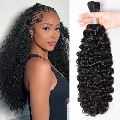 VIPbeauty Boho Human Braiding Hair Indian Curly Bulk for Daughter/Friend For Bohemian Knotless Braids Natural Curly End No Weft 1/3 Bundles 100g/1 Bundles  1B Natural Black Salon-Quality #SohoChic