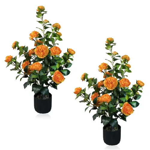 LVZHIYUAN 2-Pack White Artificial Camellia Tree Potted Plants with Decorative Pots, 24 Realistic Flowers, 188 Leaves, Aesthetic House Decor for Garage, Study & Indoor Use (Home Supplies)