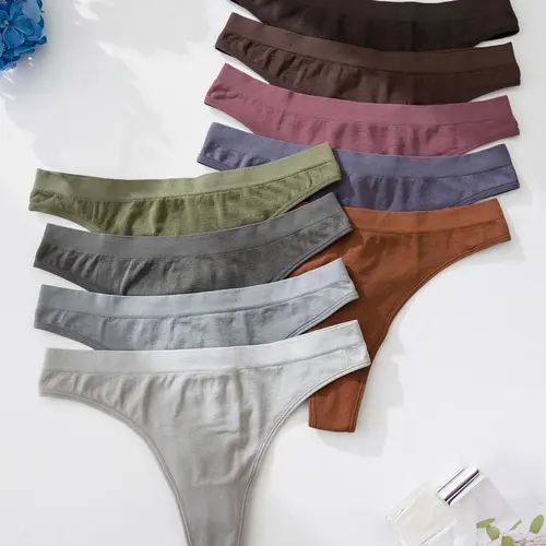 Women's Solid Color Seamless Thongs, Soft Comfy Breathable Fabric, Underwear for Daily Wear, Ladies Undergarments for All Seasons, Basic Knickers