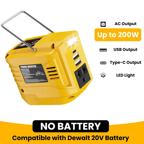 200W DC-to-AC Inverter (Battery Not Included) – DC 20V to AC 110-120V, Compatible with Dewalt 20V/Milwaukee M18/Makita 18V Batteries, Portable Power Source for Camping, Laptop, Coffee Machine, LED Lamp,sohochic