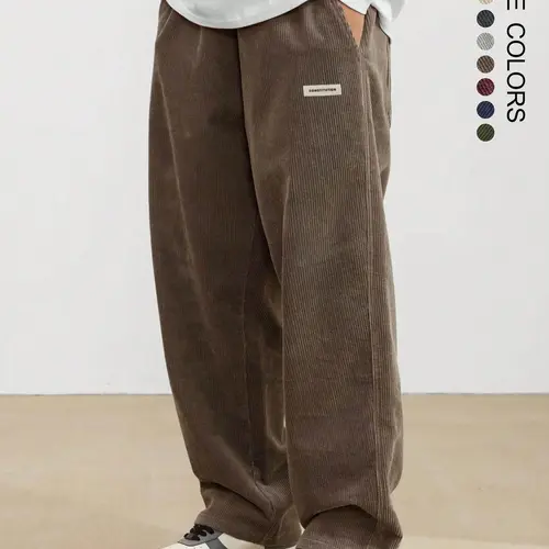 Unisex Letter Patched Corduroy Plain Pants, Elastic Loose Casual Comfy Straight Leg Trousers for Daily Wear, Unisex Bottoms for All Seasons, Casual Elastic Waist