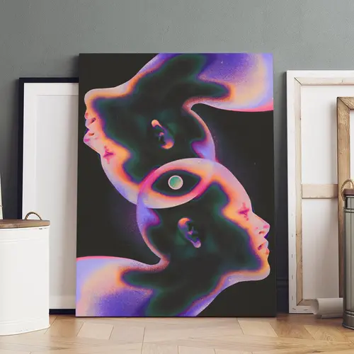 Surreal Iridescent Head Portrait Pattern Canvas Painting with Frame, 1 Count Modern Art Fashion Poster, Wall Art Decor for Home Living Room Bedroom, Wood Wall Art, Ornaments, Wall Decoration, Decoration Items