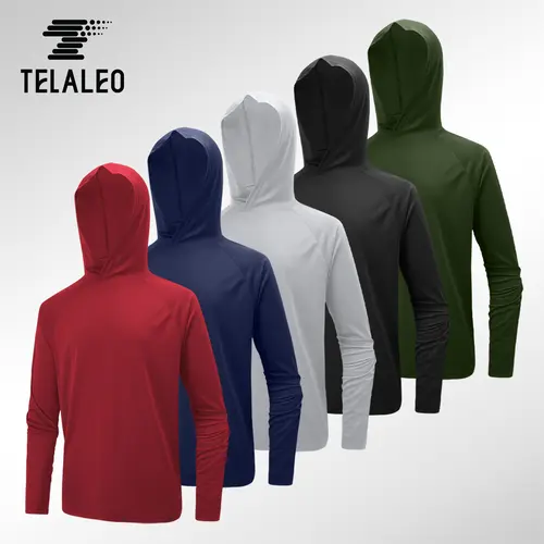 TELALEO 4/5 pack Men’s Athletic Hooded Long Sleeves – Quick Dry Running Shirts with Thumb Holes Sports Activewear Set outdoorfun