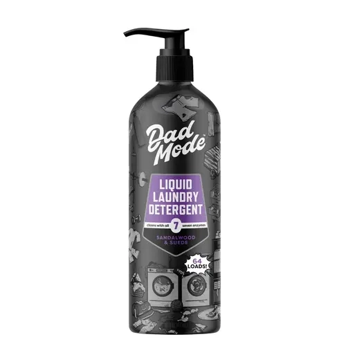 DadMode Liquid Laundry Detergent, 16oz Ultra-Concentrated 7-Enzyme Odor & Stain Remover, 64 Loads, High-Efficiency Plant-Based, Sandalwood & Suede Scented, Non-Toxic Dye-Free, Effortless Clean, More Dad Points, Plastic-Free Pack
