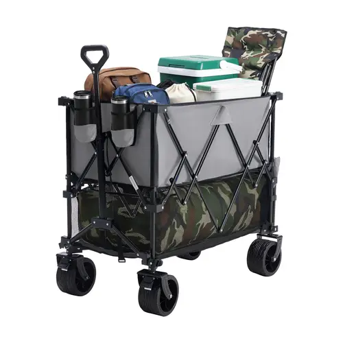 Sweetcrispy Upgraded Collapsible Foldable Wagon, 176 lbs Capacity, Flexible Handle, Lightweight Shopping Trolley - Portable Folding Cart for Grocery, Camping, Collapsible Garden Cart for Home Improvement, Building Supplies