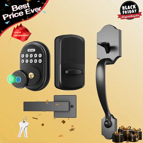 【Deals for You Days】 Fingerprint Door Lock Set, Keyless Entry Door Lock, Front Handle Set, Electronic Keypad Deadbolt with Lever Handle, 2 Keys, Auto-Locking, One-time Codes, Easy to Install, Matte Black FathersDayGift