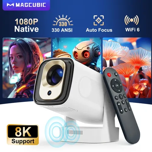 [US warehouse] Magcubic HY310 Portable Projector Auto Focus 330ANSI Native 1080P Android 14 BT5.4 WIFI6 8K Supported Smart 60Hz Reflash Home Cinema Mini Projector 130"Screen Built-in Speaker Allwinner H726 #SohoChic