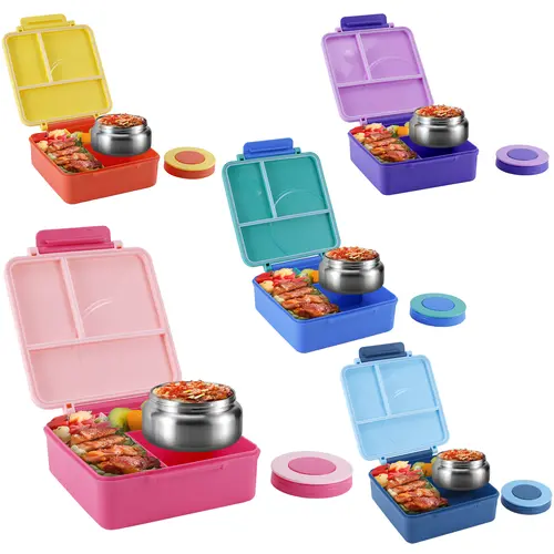 ChicLab Sturdy Lightweight Airtight Thermal Insulation Bento Lunch Box - 4 Compartments, 8oz Leakproof Soup Thermos Tableware, Back to School Shopping Pack, Keeps Hot Up to 6h for Travel