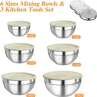 6 Piece Mixing Bowl with Lids Set,Stainless Steel Storage Bowls Kitchen,3 Grinder Attachments,Tableware Food Organizer Nesting Bowls Cooking Baking Airtight Kitchenware