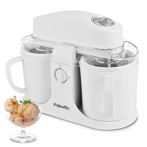 Pukomc Kitchen Ice Cream Maker Machine for Home Use - Dual Freezer Bowls (12h Prep), Simple Operation, Easy to Clean, Homemade Anytime, Ideal Christmas New Year Gift, Delicious Dessert Maker,sohochic