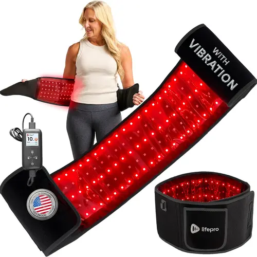 Lifepro Allevared Pro Red Light Belt - HSA/FSA Eligible Wearable Shoulder Heating Pad, Massage Device with Vibration, Postpartum Sculptor for Stretch Marks, Mommy Pooch Tightening, Muscle Recovery, Self Care Products for Daily Self-Care, Black Pro