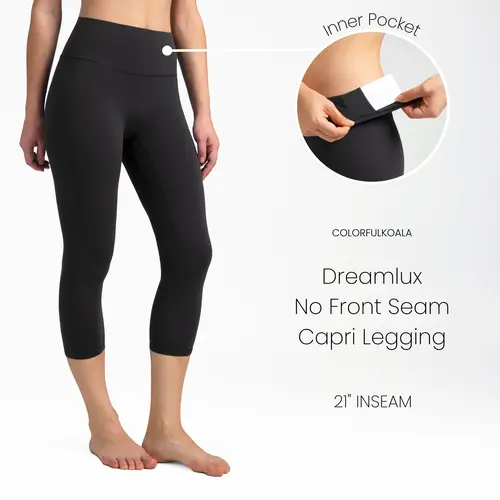 Colorfulkoala Dreamlux No Front Seam Capri Leggings for Women 21" Inseam, High Waisted Yoga Pants Gym Sportswear Bottoms Summer Fashion Outfit Ideas,travel essentials,camping essentials,sohochic