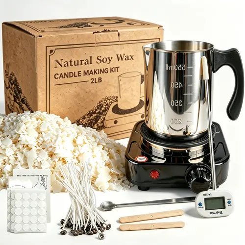 DIY Soya Wax Candle Making Kit, Crafting Supplies for Arts and Crafts, Includes 2 Lbs Soya Wax, 50 Wicks, Heater, Thermometer, Stainless Steel Melting Pot