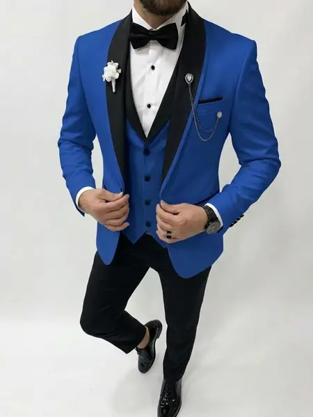 Men's 3-Piece Suit Set - Single Button Shawl Lapel Long Sleeve Blazer, V-Neck Vest & Trousers | Chic Groom Menswear for Wedding, Formal Party, Retro, Vintage,sohochic