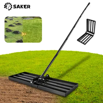 Saker Lawn Leveling Rake 30x10 Inch, 73-Inch Heavy Duty Lawn Leveler Tool with Stainless Steel Handle for Lawns, Backyard, Garden, Farm - Black