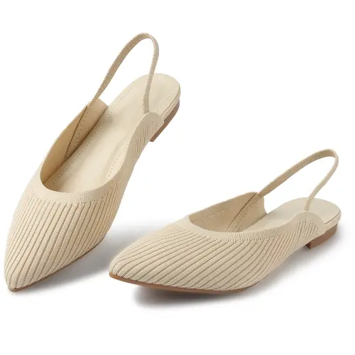 MUSSHOE Women’s Knit Pointed-Toe Slingback Mules – Breathable Slip-On Office Shoes with Elastic Back Strap