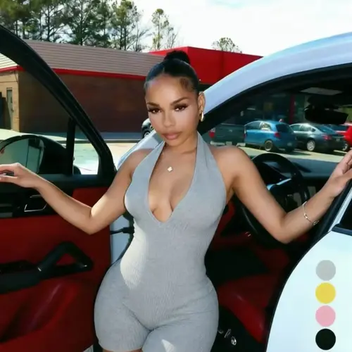 Women's Solid Color Halter Neck Sleeveless Bodycon Romper, Casual Fashion Ribbed Romper for Daily Outdoor Wear, Women's Clothing for Summer, Summer Casual Jumpsuit, Halter Neck Jumpsuits, Knitted Jumpsuit, Fitted Sleeveless Jumpsuit, Womenswear