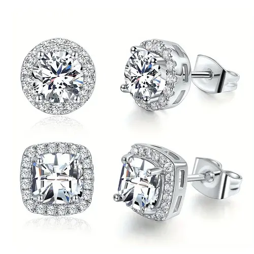 2 pair Earring 18K Gold Plated Set for Men and Women. Features VVS - cut round and square gemstone earrings. These delicate, elegant and stylish accessories are for pierced ears.TikTokShopBlackFriday
