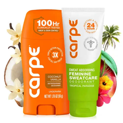Sweat-Free Duo for Women - Sweat Absorbing Feminine Care Deodorant + Antiperspirant Underarm Lotion - Premium Scents - Choose from Coconut Vanilla, Vanilla Peach, Pure Powder, Lavender Citrus & More - Comfort Down There  Scented Cosmetic Aroma
