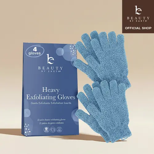 Beauty by Earth Heavy Exfoliating Gloves for Deep Body Scrubbing & Exfoliation - 2 Pairs of Lustrous, Durable Gloves Made with Nylon for Shower and Bath Before Tanning