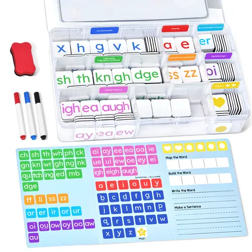 JoyCat Phonics Magnetic Letter Tiles- Hooked on Phonics, ABC Reading Games Set with Word-Building Folder & Storage Case, Letter Sound Alphabet Letters, Spelling Learning Game for Kids 3+, Preschool Pre k Classroom Materials