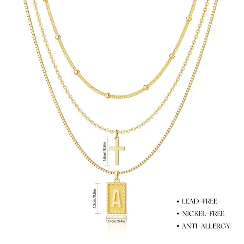 Tewiky 3pcs Letter/Cross/Satellite link Necklace Set For Women Trendy Dainty Initial Necklace Layered Choker Pendant Necklaces For Women Name Necklace Personalised Gift trending  jewellery For Easter