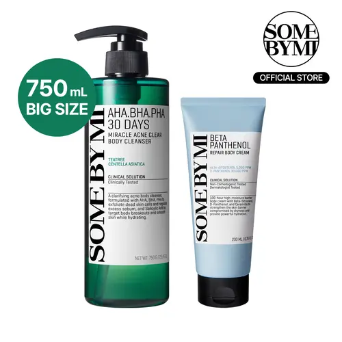 Korean Body Care Set - Korean Skincare - Salicylic Acid Acne Body Wash & Ceramide Cream Duo to Treat Back Acne, Body Odor Control & Rough Bumpy Skin
