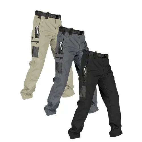 HOMUG Men's Solid Color Waterproof Tactical Work Pants - 3-Piece Set, Belt-Free, Multi-Pocket, Durable Outdoor Hiking & Casual Pants (Regular Fit)，hiking pants、trekking pants、hiking trousers、trail pants、outdoor hiking pants、technical hiking pants