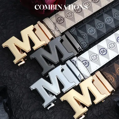 Men's Letter Pattern Automatic Buckle Belt, Fashion Belt for Party, Daily Clothing Decor, Trendy All-match & Exquisite Belt for Birthday Gift, Embossed Belt Buckle, Belt With Buckle, Belts Men