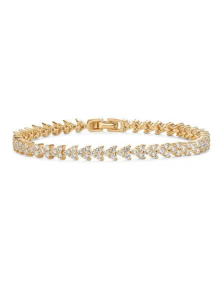 PAVOI 14K Gold Plated Cubic Zirconia Trinity Classic Tennis Bracelet - Dainty Bracelets for Women - Bridal Wedding Jewelry