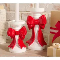 Set of 2 Pedestal Candleholders with Bow by Valerie