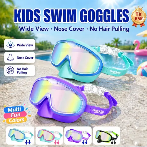 Kids Swimmingglasses with Soft Silicone Frame for Uv‑Safe Swim Time, Wide View Anti-Fog Goggles for swimming, Leakproof for Boys & Girls Ages 4-15, Water Goggles, Silicone Pool Goggles