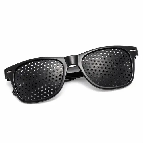 Unisex Pinhole-Style Full Rim PVC Plastic Glasses - Trendy Square Frame, Perforated Opaque Panels, Lightweight Casual, Stylish Glasses, Funky Unique Eyewear Fashion Accessory for Short Stationary Viewing