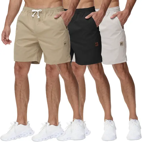 Men's 3-Pack 7" Cargo Shorts - 3-Pocket Design (2 Slant Zipper+1 Rear), 100% Polyester, Sizes 30-42, Trendy Streetwear Gift for Hiking, Golf & Camping #FathersDayGift #LGBTQ#SummerVibes