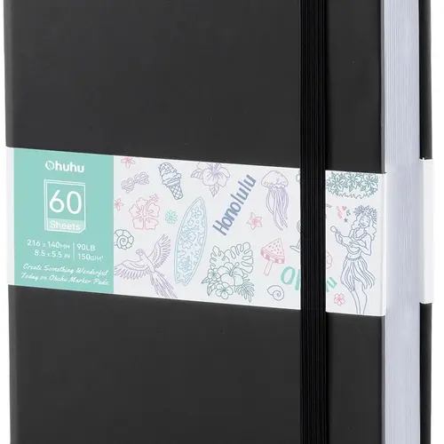 Ohuhu Marker Pads Art Sketchbook: 6.3"x6.3" / 5.5"x8.5" - 90 lb/150 gsm Smooth Drawing Paper - 60 Sheets/120 Pages - Double-Sided Bleedproof Hardcover Sketching Book for Alcohol Markers Paints - Marker Pad Series of Ohuhu