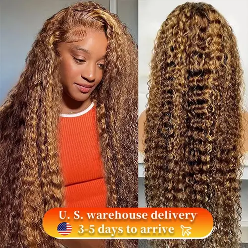 ZLIKE Ombre Highlight Water Wave Lace Front Wigs 13*6 Lace Thick Honey Blond Curly 180% Density Wig with Transparent Lace Blend for Natural Look