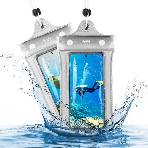 2-Count Waterproof Smartphone Pouch with Lanyard, Cellphone Casing for 7" Max iPhone/Galaxy Devices, Inflatable Edge for Better Buoyancy, Essential Dry Bag for Beach Swimming, Winter Activities